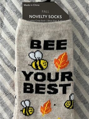 Novelty Bee 'Bee Your Best' Beige Crew Socks - Fall Design